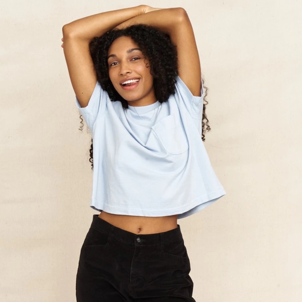Free People For Days 90s Crop SS tee Pastel Tie Dye Bluelight